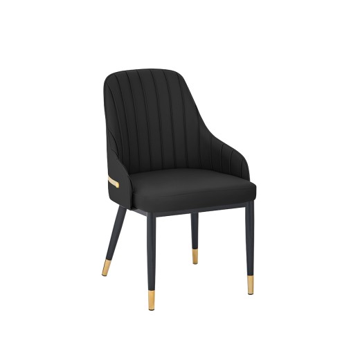 Contemporary Black Vinyl Upholstered Channel Back Metal Arm Chair for Indoor