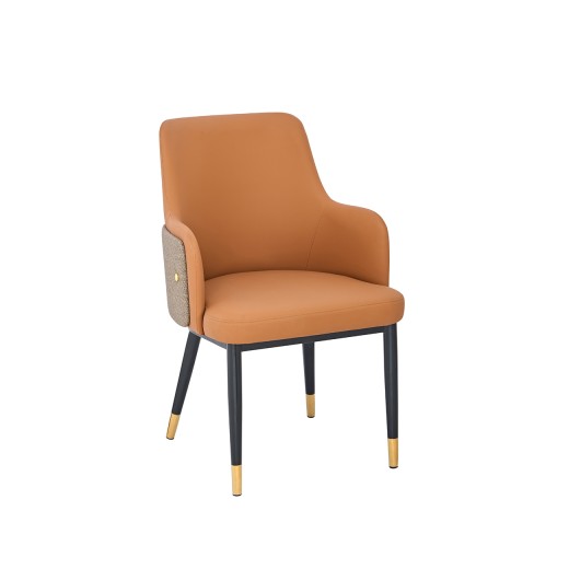 Contemporary Orange Vinyl & Taupe Woven Fabric Upholstered Arm Chair