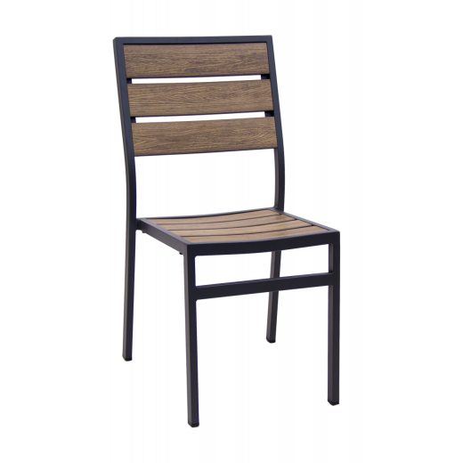 Aluminum Black Armless Chair w/Imitation Teak Slats Seat and Back