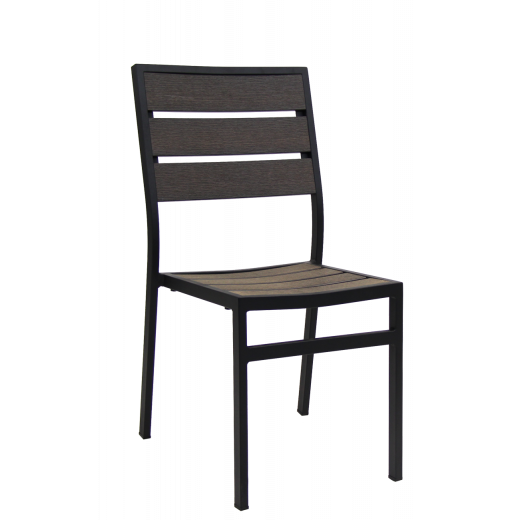 Aluminum Outdoor Chair w/ Dark Brown Finish Imitation Teak Slats Back & Seat 