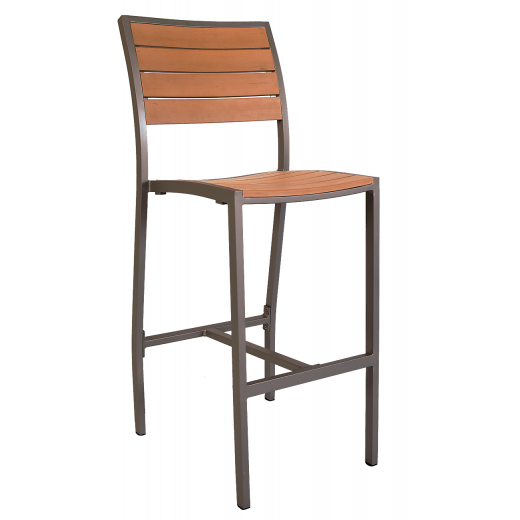 Outdoor Imitation Teak Slat Aluminum Frame Barstool