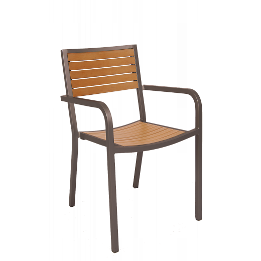 Imitation Teak Slat Aluminum Frame Outdoor Armchair