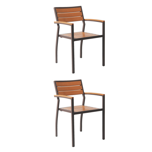 #S63 Bundle Sale, 2 pcs Aluminum Chair with Imitation Teak Slats, Rust Color Frame