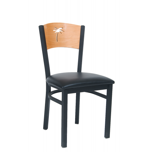 Palm Tree Cutout Vinyl Seat Metal Chair w/ Natural Back