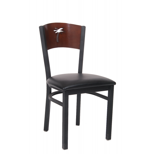 Palm Tree Cutout Vinyl Seat Metal Chair w/ Walnut Back