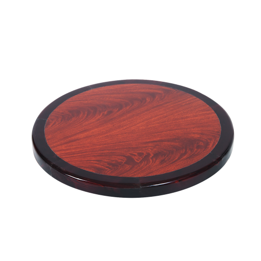 Round Two-Tone Resin Table Top with Wood Edge – Cherry & Dark Mahogany
