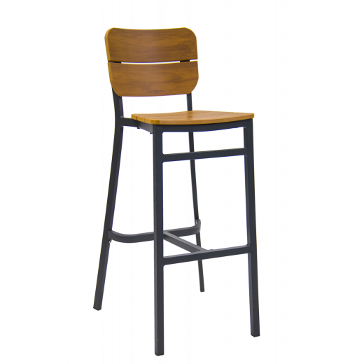 Aluminum Outdoor Barstool w/ Imitation Teak Seat and Back