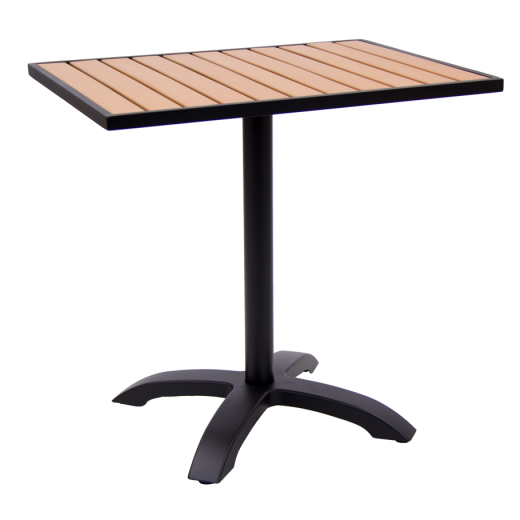 24" x 30" Black Finish Aluminum Patio Table w/Imitation Teak Slat Top