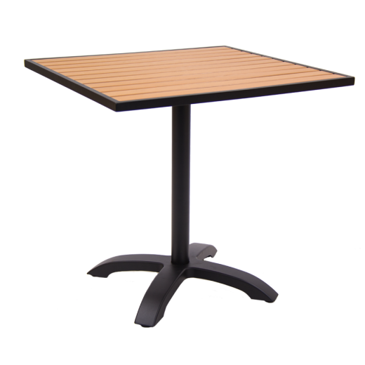 30"x30" Black Finish Aluminum Patio Table w/Imitation Teak Slat Top