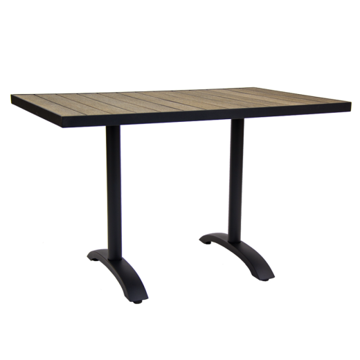 Patio Table Set in Aluminum, Synthetic Teak Slats Top in Dark Brown, 30" x 48" 