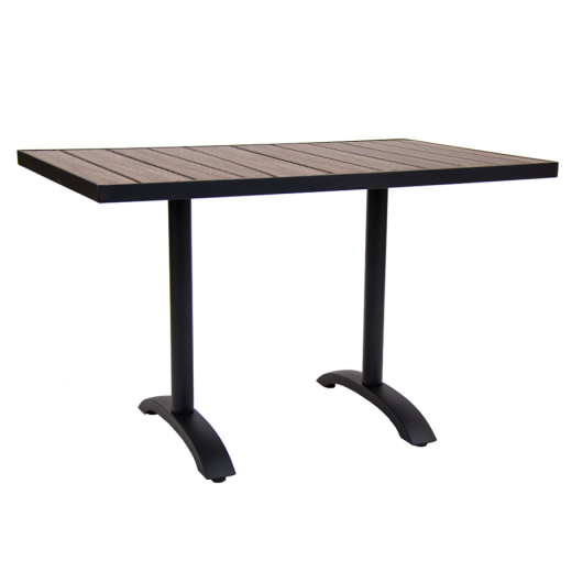 Aluminum Patio Table in Black w/Imitation Teak Slat Top, 30" x 48" 