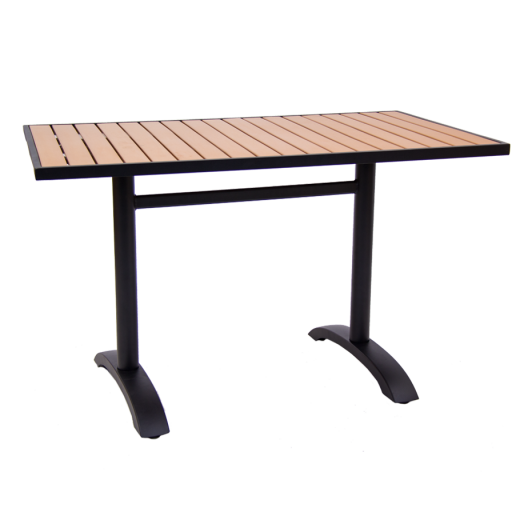 30"x48" Black Finish Aluminum Patio Table w/Imitation Teak Slat Top