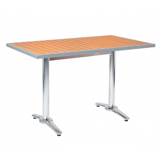 30"x48" Aluminum Patio Table w/Imitation Teak Slat Top