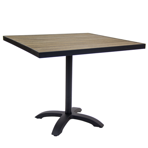 Patio Table Set in Aluminum, Synthetic Teak Slats Top in Dark Brown, 36" x 36" 
