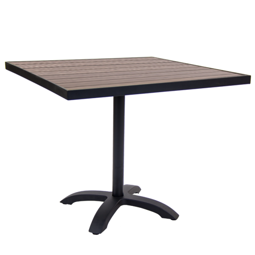 Aluminum Patio Table in Black w/Imitation Teak Slat Top, 36" x 36" 