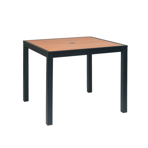 36"x36" Black Finish Aluminum Patio Table w/Imitation Teak Slat Top