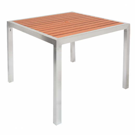 36"x36" Aluminum Patio Table w/Imitation Teak Slat Top