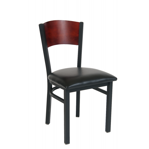 Fan Shape Back & Vinyl Seat Metal Chair w/ Dark Mahogany Back