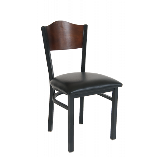 Wave Shape Back & Vinyl Seat Metal Chair w/ Walnut Color Back 