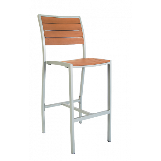 Imitation Teak Slat Aluminum Frame Barstool