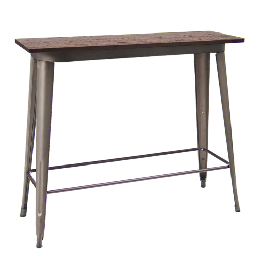  16"x 48"  Indoor Bar Height Walnut Finish Elmwood Top Bar Table w/Steel Base