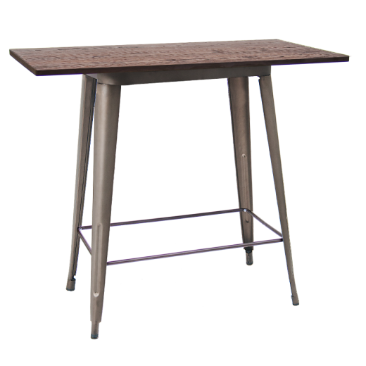  23"x 48"  Indoor Bar Height Walnut Finish Elmwood Top Bar Table w/Steel Base