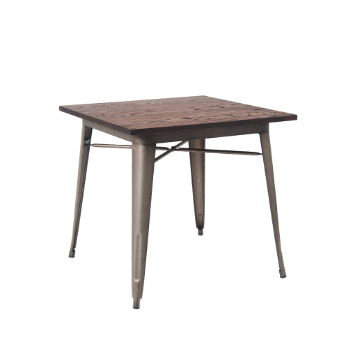 31.5"x 31.5"  Indoor Walnut Finish Elmwood Top Table w/Steel Base