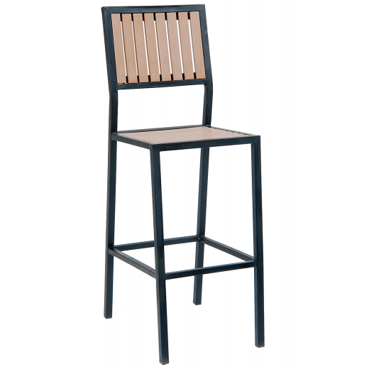 Steel Barstool w/Imitation Teak Vertical Slat Back & Seat