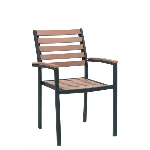 Stackable Outdoor Synthetic Teak Black Armchair, Coral