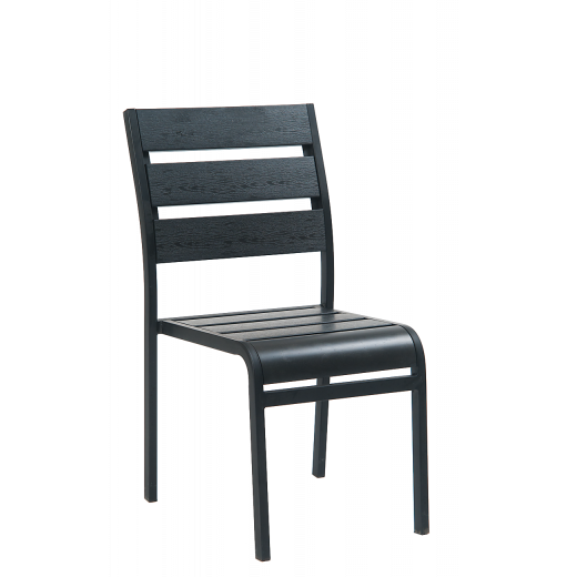 Metal Armless Chair w/ Imitation Teak Slats