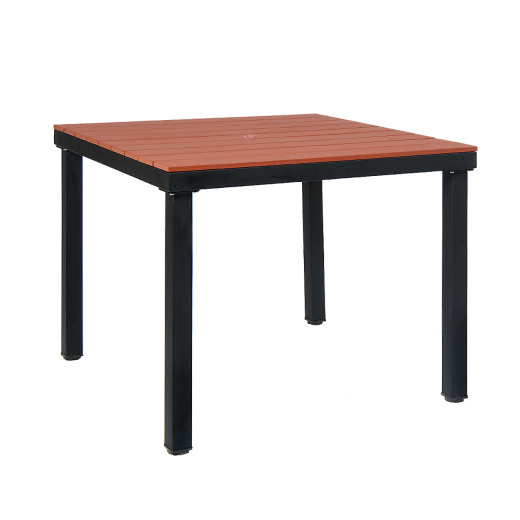 Rosewood Slat Black Steel Table, 36" x 36"