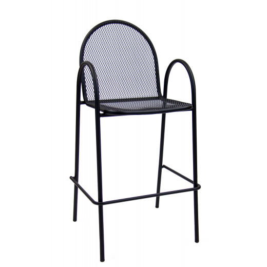 Mesh Black Metal Outdoor Barstool w/Armrest