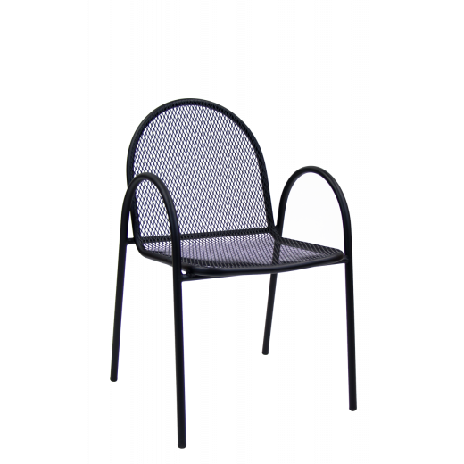 Mesh Black Metal Outdoor Chair w/Armrest
