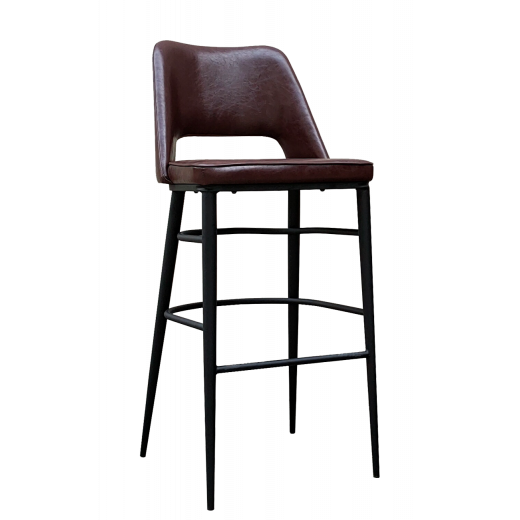 Black Steel Vintage Inspired Barstool w/Dark Brown Seat