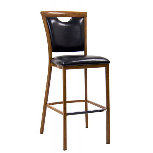 Walnut Finish Wood Grain Indoor Metal Bar Stool