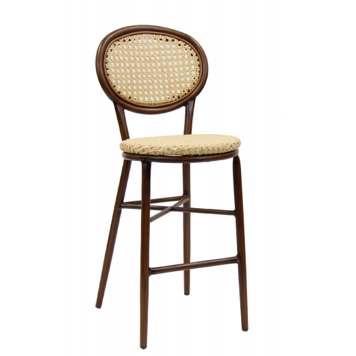 Aluminum Outdoor Barstool with Poly Woven Rattan Back & Seat