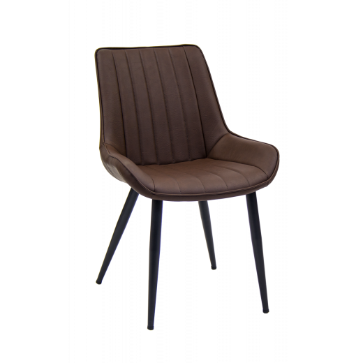Vintage Inspired Black Steel Chair w/Brown Vinyl Back & Seat