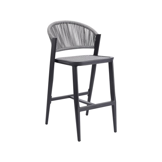 Outdoor Aluminum Barstool with Grey Synthetic fiber Back & Seat