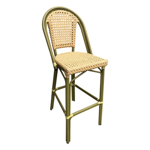 Outdoor Aluminum Armless Barstool with Poly Woven Seat & Back  in Cream- Yellow finished