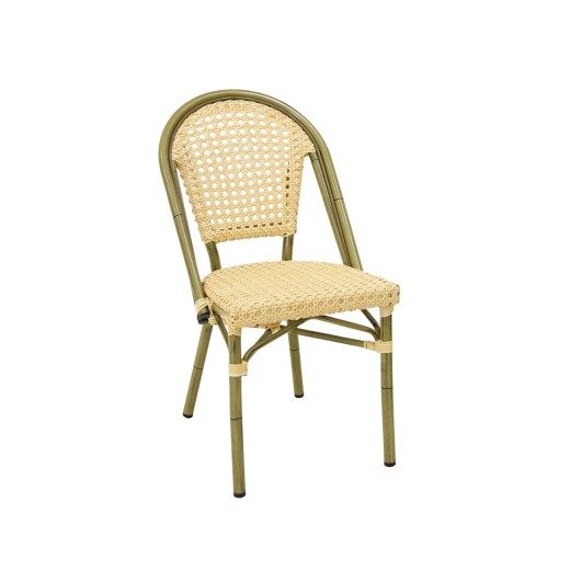 Outdoor Aluminum Armless Chair with Poly Woven Seat & Back  in Cream- Yellow finished
