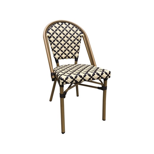 Outdoor Aluminum  Armless Chair with Brown & Cream Bamboo Print Patterned Seat & Back