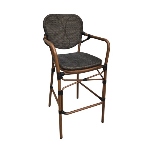 Aluminum Arm Barstool with Black Poly Woven Seat & Back, Outdoor use