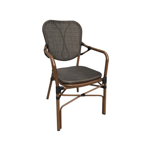 Outdoor Aluminum Arm Chair with Black Poly Woven Seat & Back.