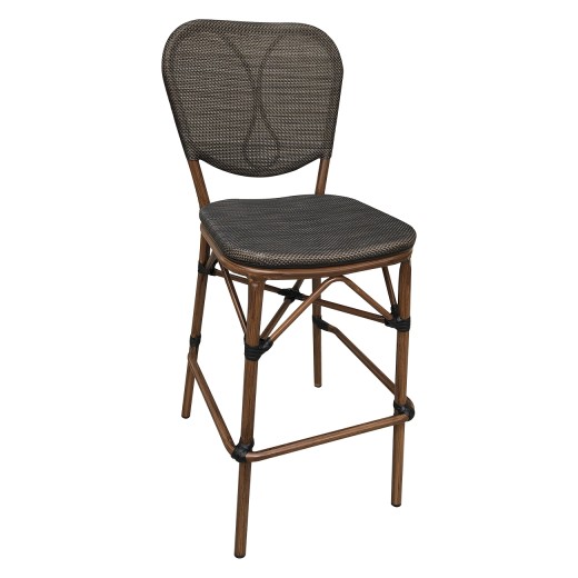 Outdoor Aluminum Armless Barstool with Black Poly Woven Seat&Back