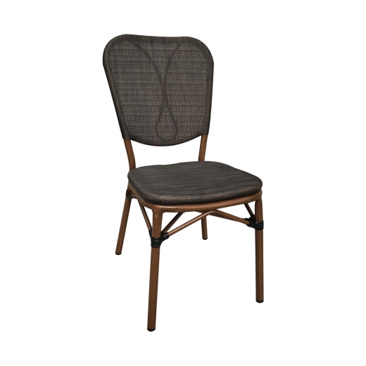 Outdoor Aluminum Armless Chair with Black Poly Woven Seat & Back.