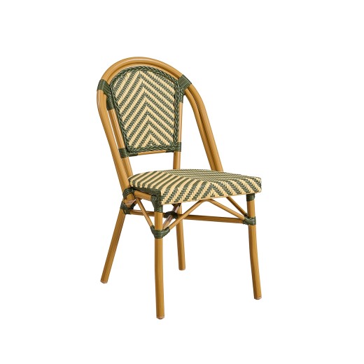 Indoor/Outdoor Olive Green & Cream Poly Woven Aluminum Bistro Chair, 9 LBS