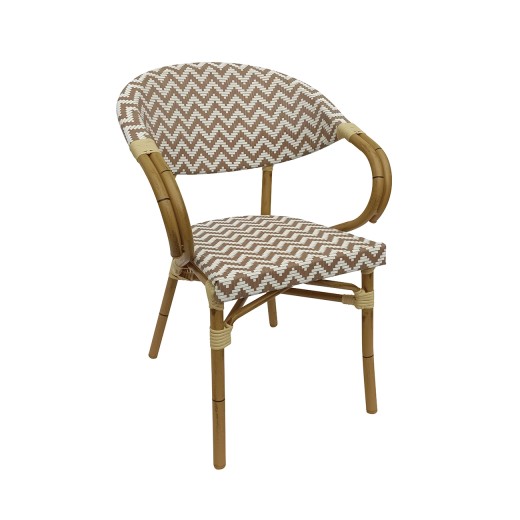 Indoor/Outdoor Brown & White Poly Woven Aluminum Bistro Arm Chair, 9 LBS