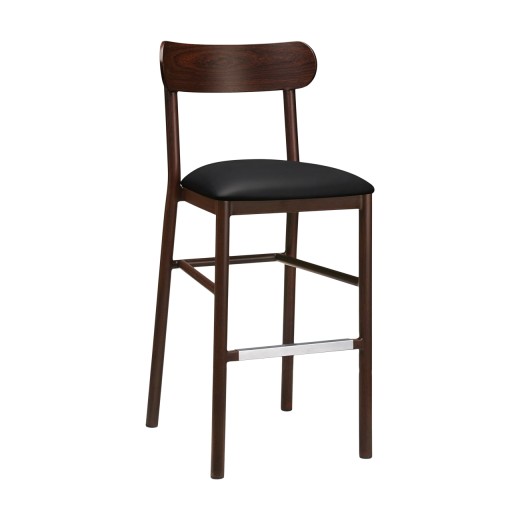 Aluminum Bar Stool With Black Vinyl Seat  In Imitation Wood Finish, Indoor Use Only