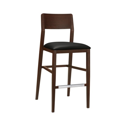 Aluminum Bar Stool With Black Vinyl Seat  In Imitation Wood Finish, Indoor Use Only