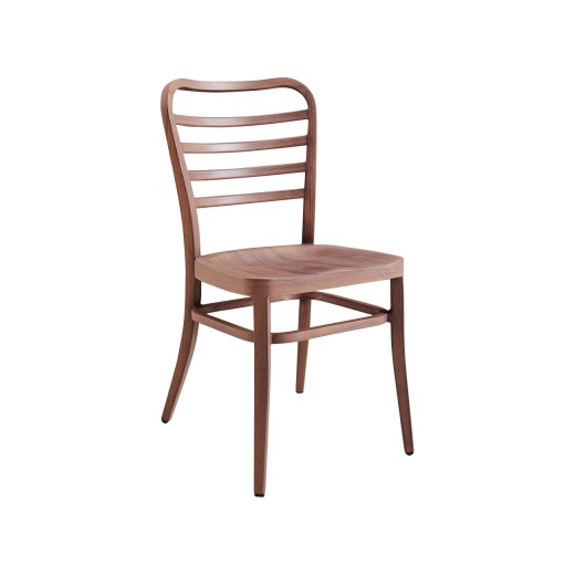 Contemporary Aluminum Dining Chair with Wooden Finish and Slat Back Design